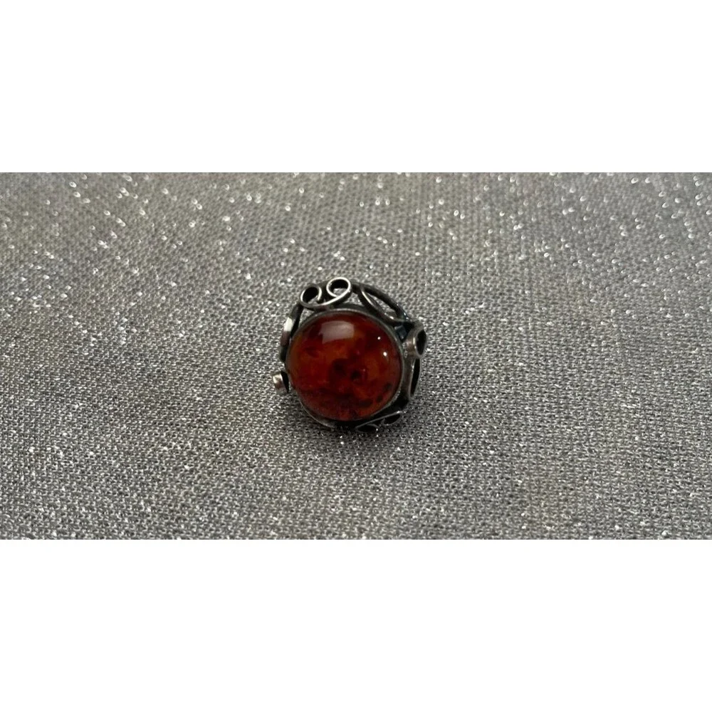Vintage 90s Amber Sterling Silver Ring Size 4 1990s Retro Art Nouveau Whimsigoth